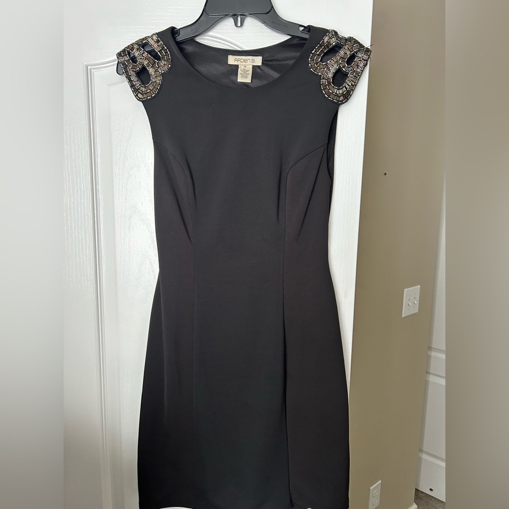 Arden B Black Mini Dress with Embellished Shoulders and back cutout